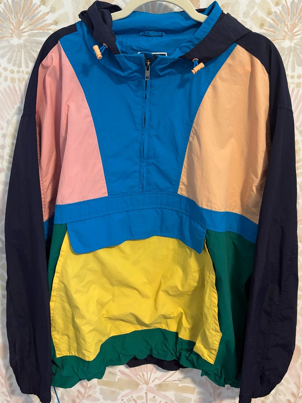 Club Room Mens XL Colorblock Windbreaker Half Zip Anorak Hooded Jacket